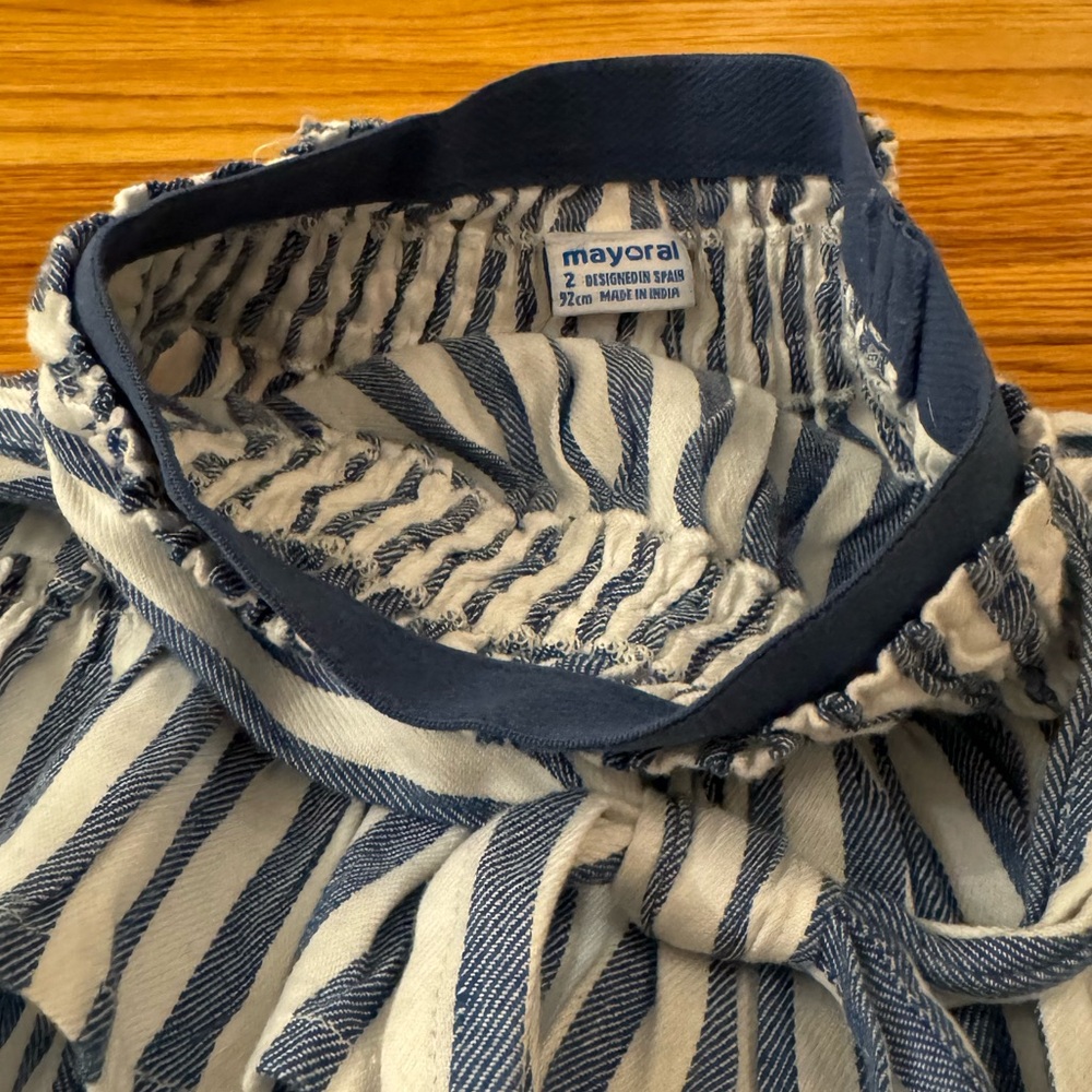 Mayoral Front Tie Blue and White Striped Skirt Toddler 2 - Picture 2 of 5